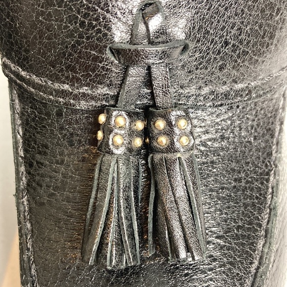 Michael Kors Pebbled Leather Wood Heeled Black Clog Tassel 7.5 Menswear Academia - Picture 6 of 16